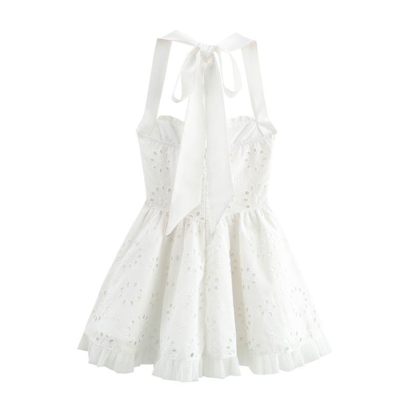 Cutout Embroidery Lace Stitching Halter Lace-Up Dress - Image 3