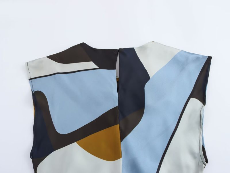 Spring Slim Silk Satin Printed Texture Dress - Image 4