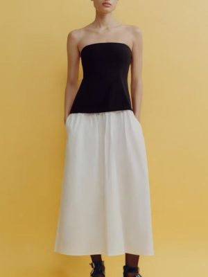 Spring Women’s Tube Top Contrast Color Maxi Dress