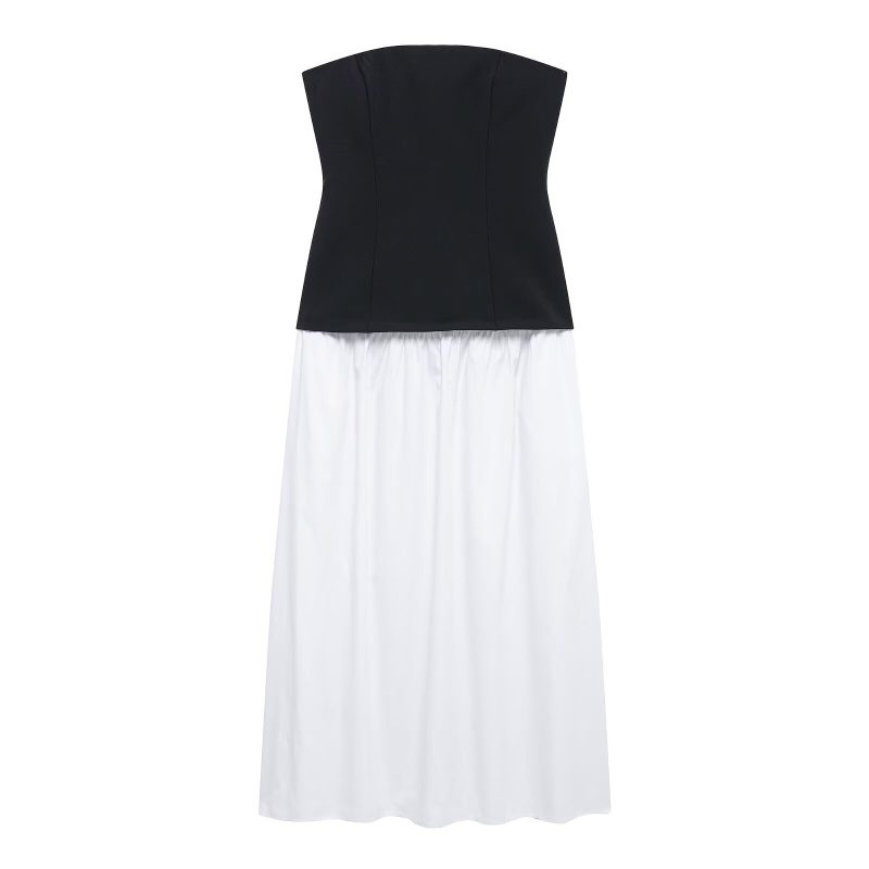 Spring Women’s Tube Top Contrast Color Maxi Dress - Image 3
