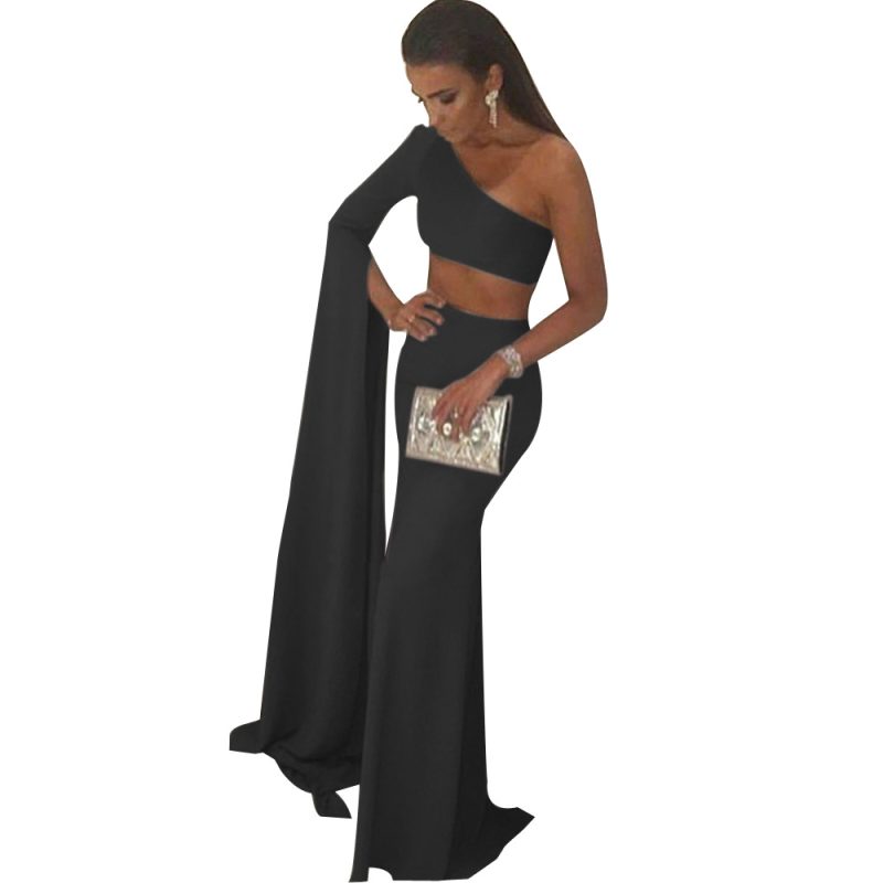 Summer One Shoulder Formal Cropped Sleeve Dress - Image 3