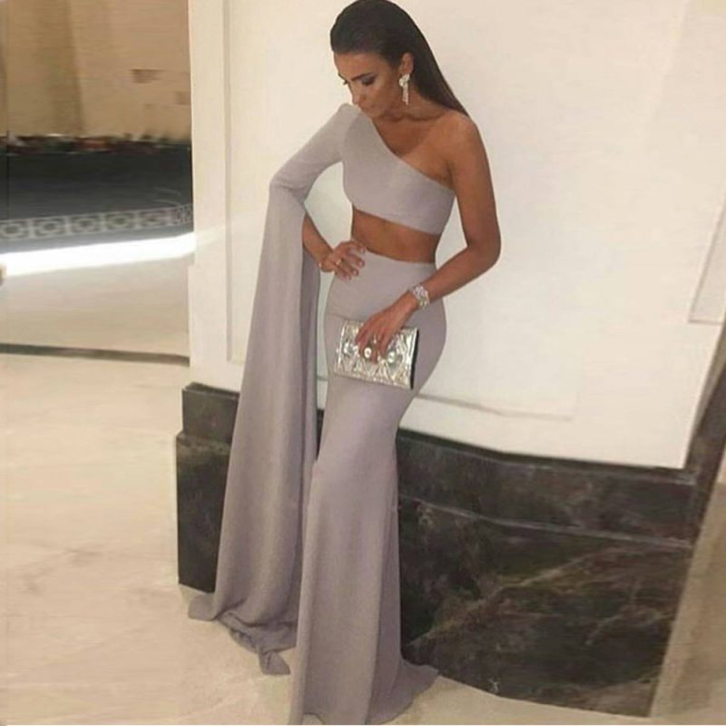 Summer One Shoulder Formal Cropped Sleeve Dress