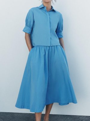 Summer Puff Sleeve Two-Piece Vacation Dress