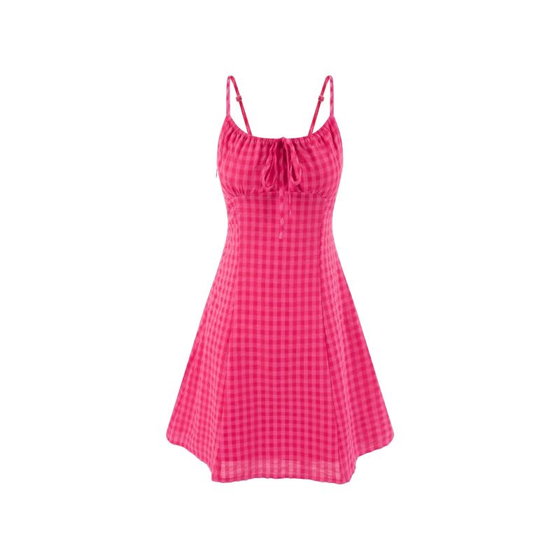 Plaid Suspender Dress with Bow Tie Neckline