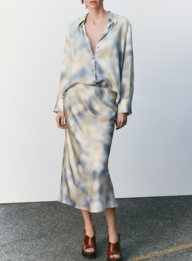 Silk Satin Tie-Dye Two-Piece Dress Set