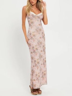Spring Vacation Floral Patchwork Strap Hip Dress