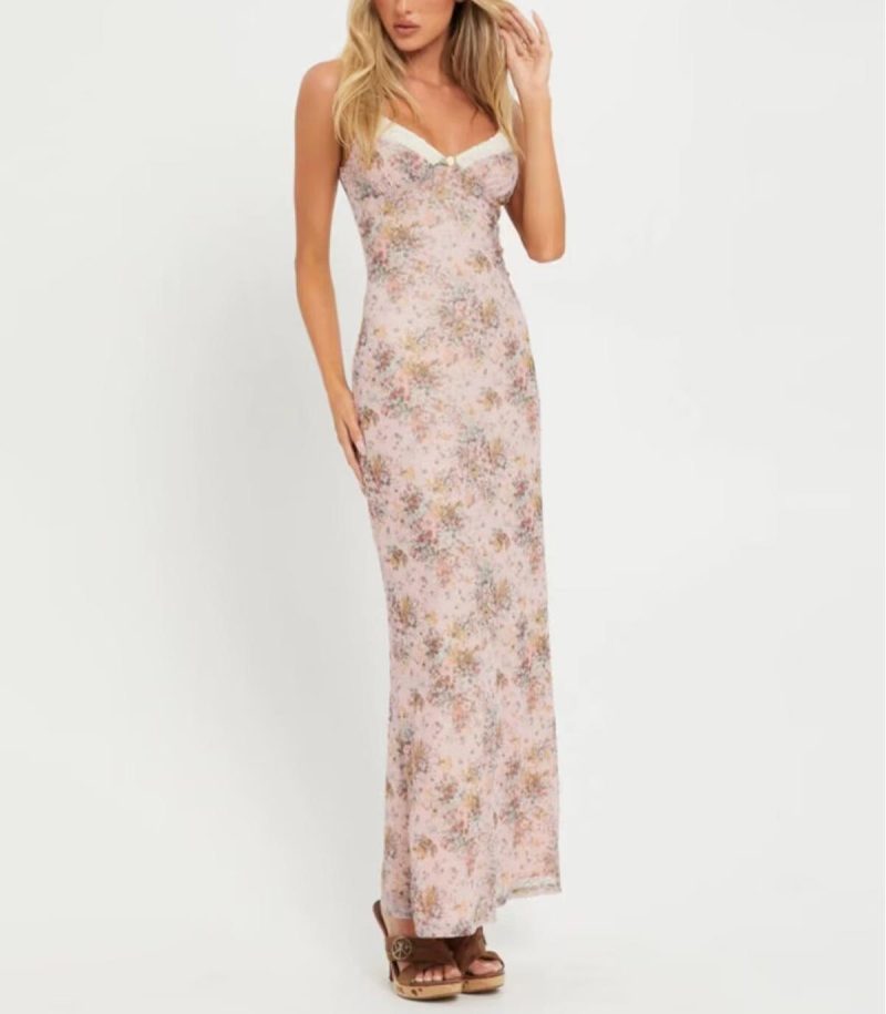 Spring Vacation Floral Patchwork Strap Hip Dress