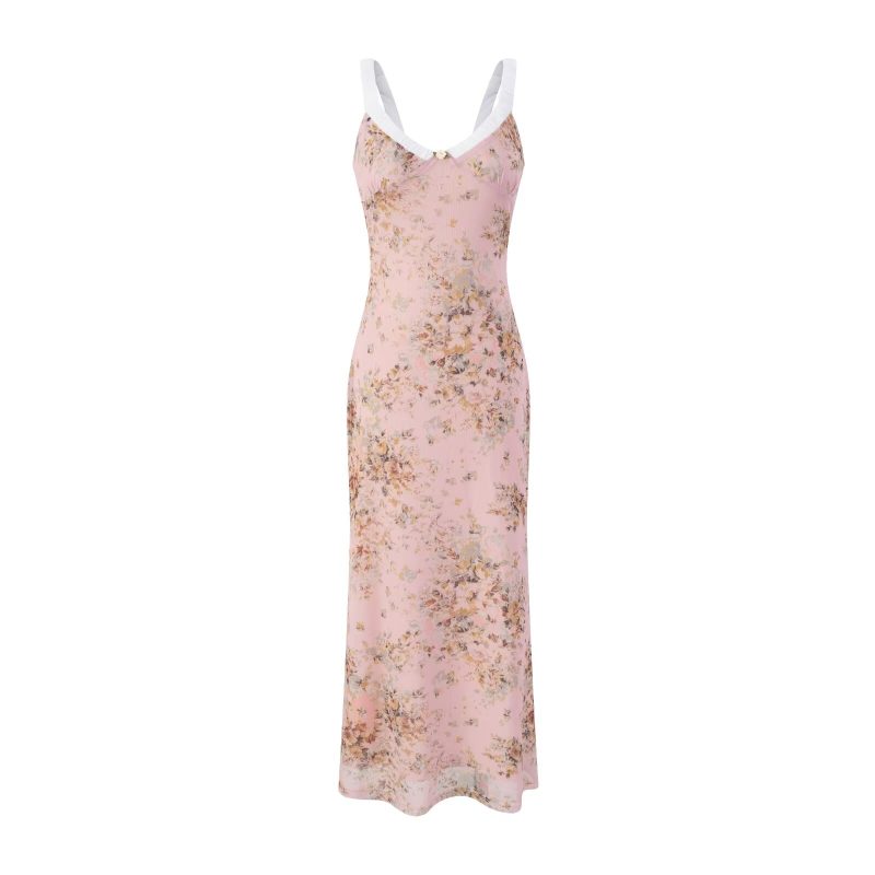 Spring Vacation Floral Patchwork Strap Hip Dress - Image 2
