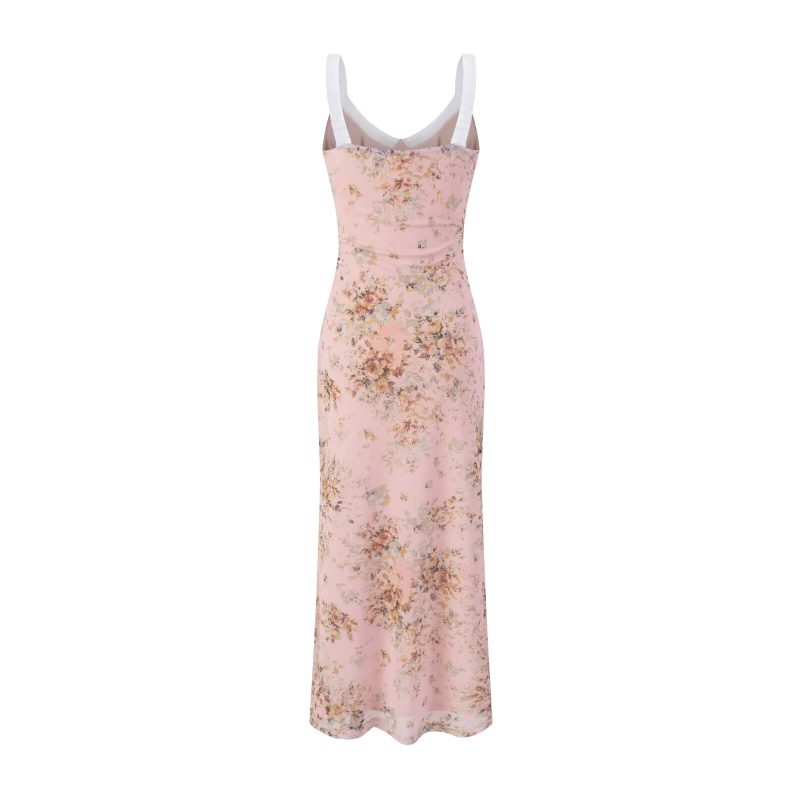 Spring Vacation Floral Patchwork Strap Hip Dress - Image 3