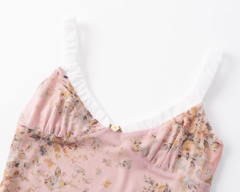 Spring Vacation Floral Patchwork Strap Hip Dress - Image 4