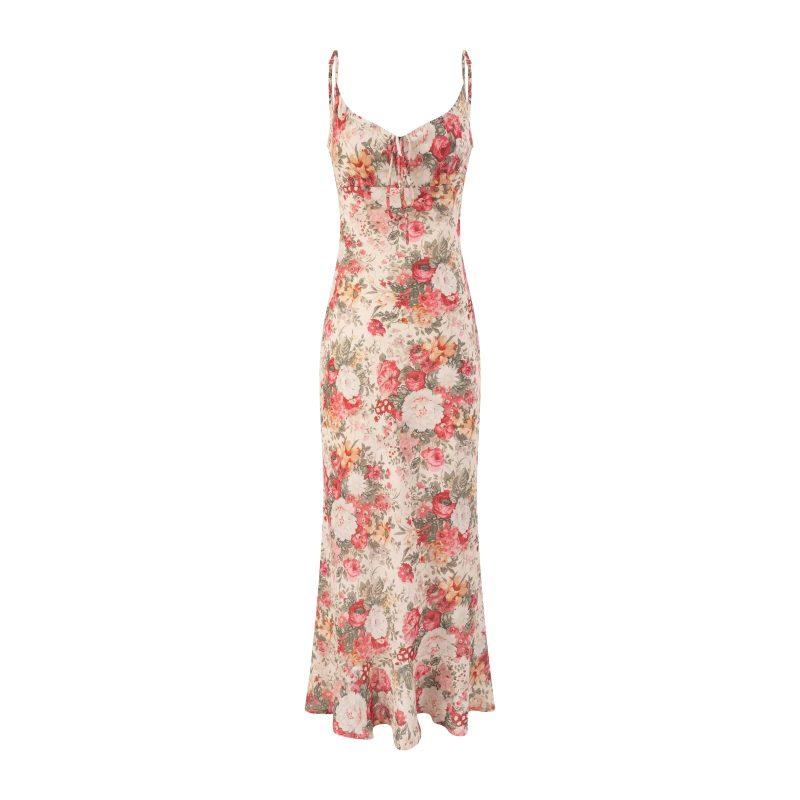 Sweet Printed Bow Tie Slim Backless Dress