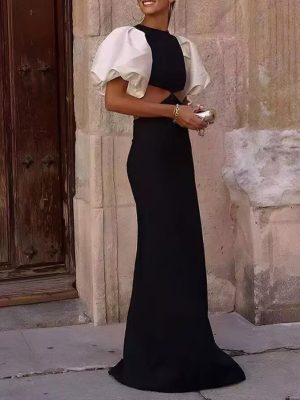 Trendy Retro Puff Sleeve Cropped Summer Outfit Dress