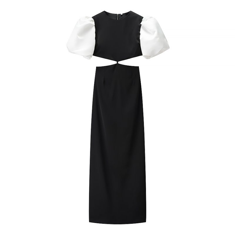 Trendy Retro Puff Sleeve Cropped Summer Outfit Dress - Image 2