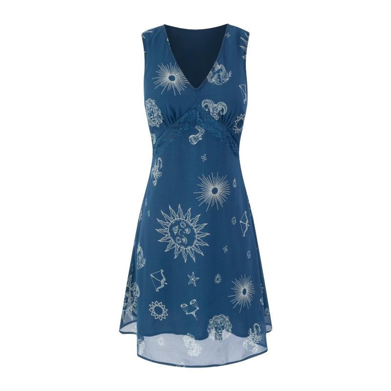 Printed Sleeveless Dress with Slimming Silhouette