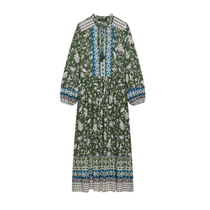 Spring Women’s Lace-Up Printed Long Sleeve Dress - Image 2