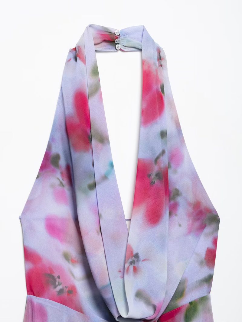 Women’s Slim Print Hanging Collar Midi Dress - Image 4