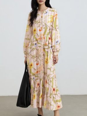 Water-Print Bohemian Casual Belt Dress