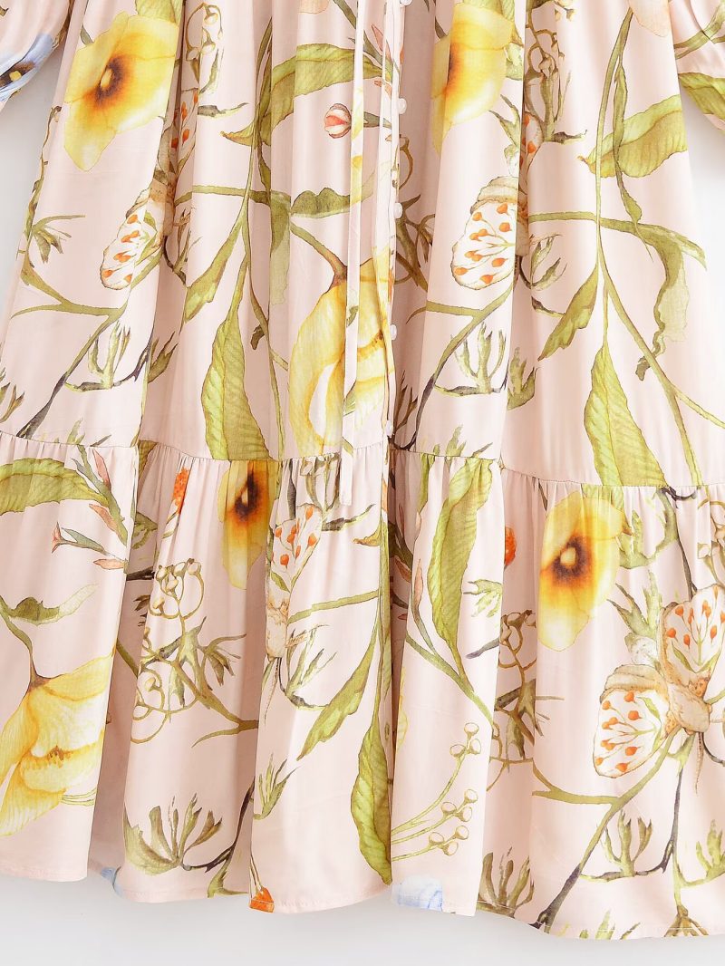 Water-Print Bohemian Casual Belt Dress - Image 3