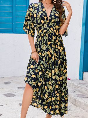 Flowy Printed Bat Sleeve Layered Summer Dress