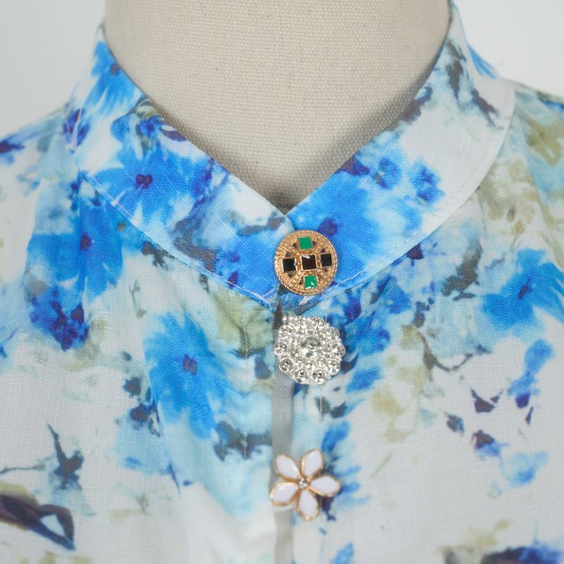 Women’s Spring Floral Stand Collar Belted Dress - Image 3
