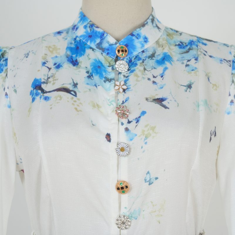Women’s Spring Floral Stand Collar Belted Dress - Image 4