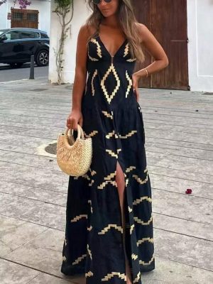 Women’s Elegant Halter Backless Slit Maxi Dress