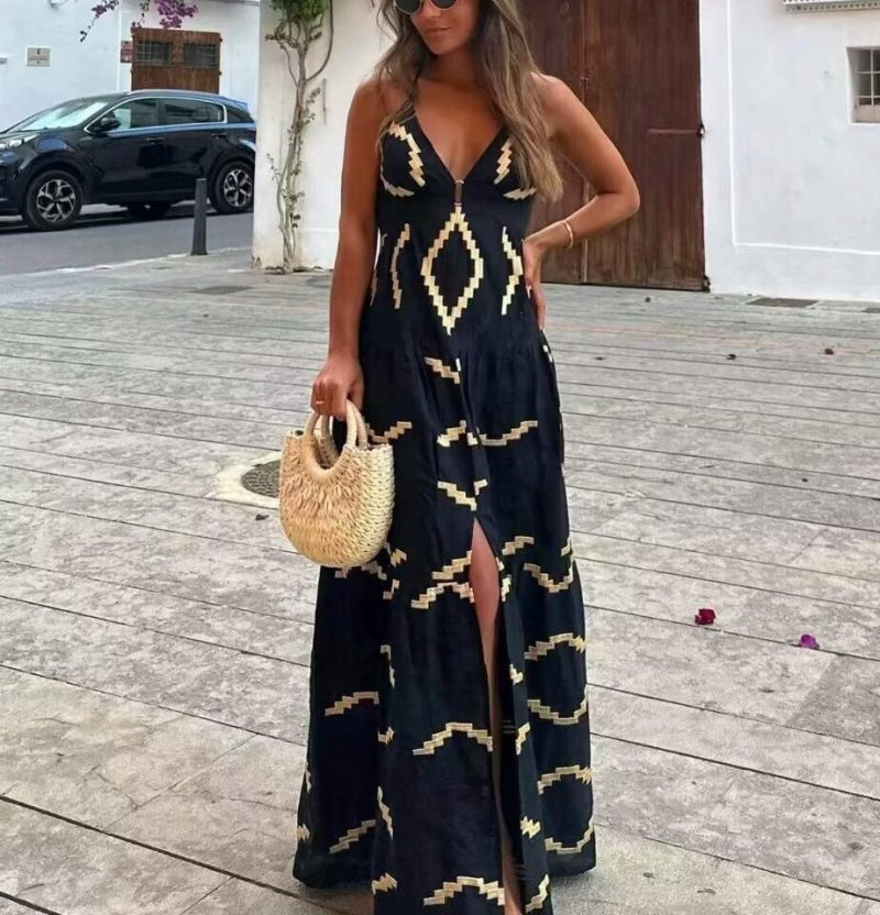 Women’s Elegant Halter Backless Slit Maxi Dress