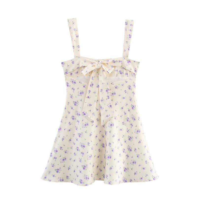 Spring Satin Strap Dress with Printed Design - Image 3