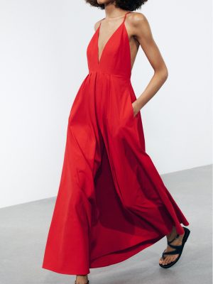 Women’s Spring V-Neck Bow Suspender Dress
