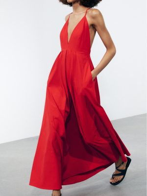 Women’s Spring V-Neck Bow Suspender Dress