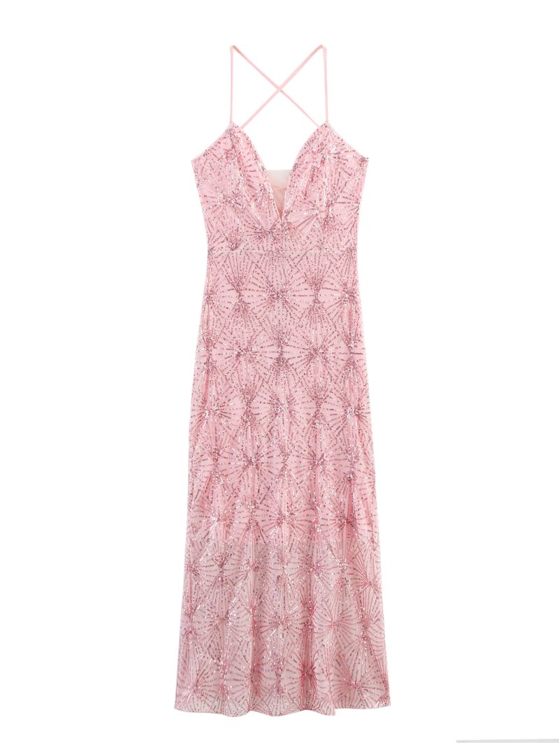 Glamorous Women’s Strapless Sequin Lace-Up Fishtail Dress