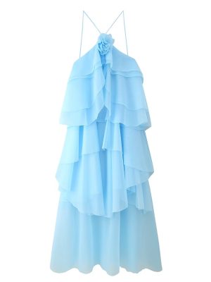 French Floral Sling Dress with Layered Details