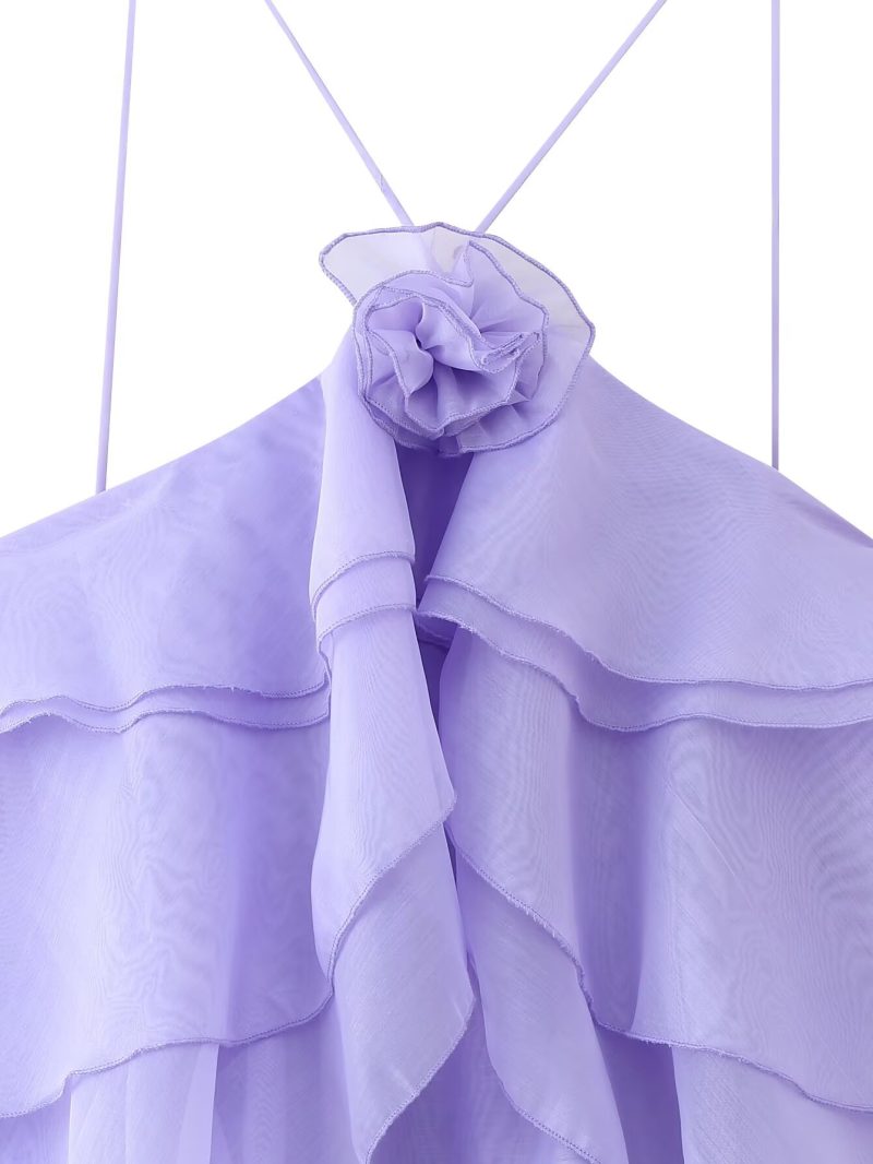 French Floral Sling Dress with Layered Details - Image 3