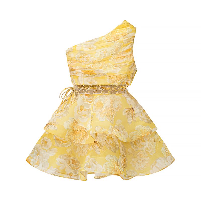 Western Style One-Shoulder Cutout Floral Dress - Image 2