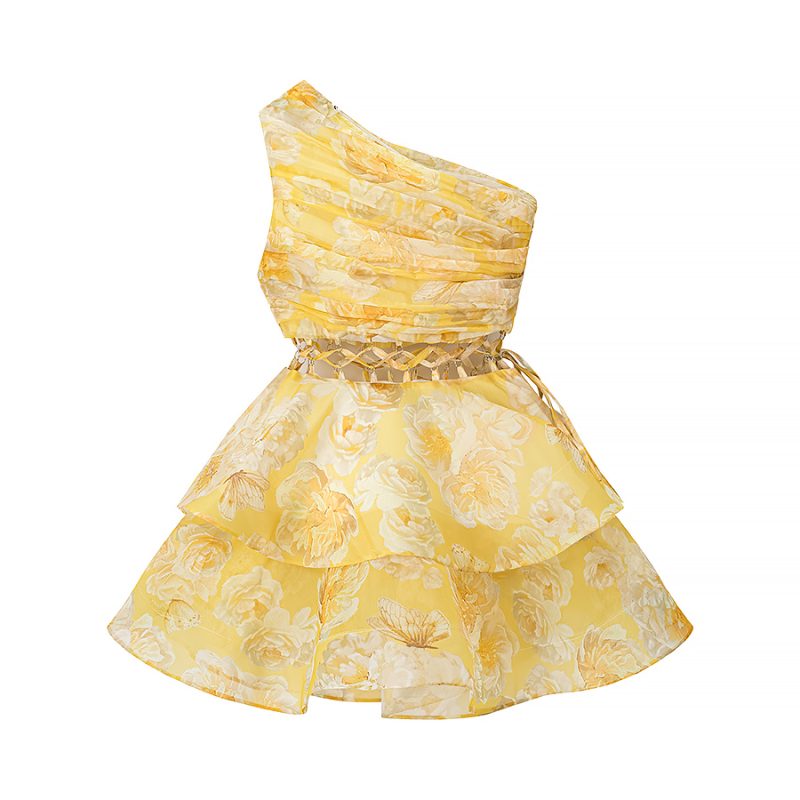 Western Style One-Shoulder Cutout Floral Dress - Image 3