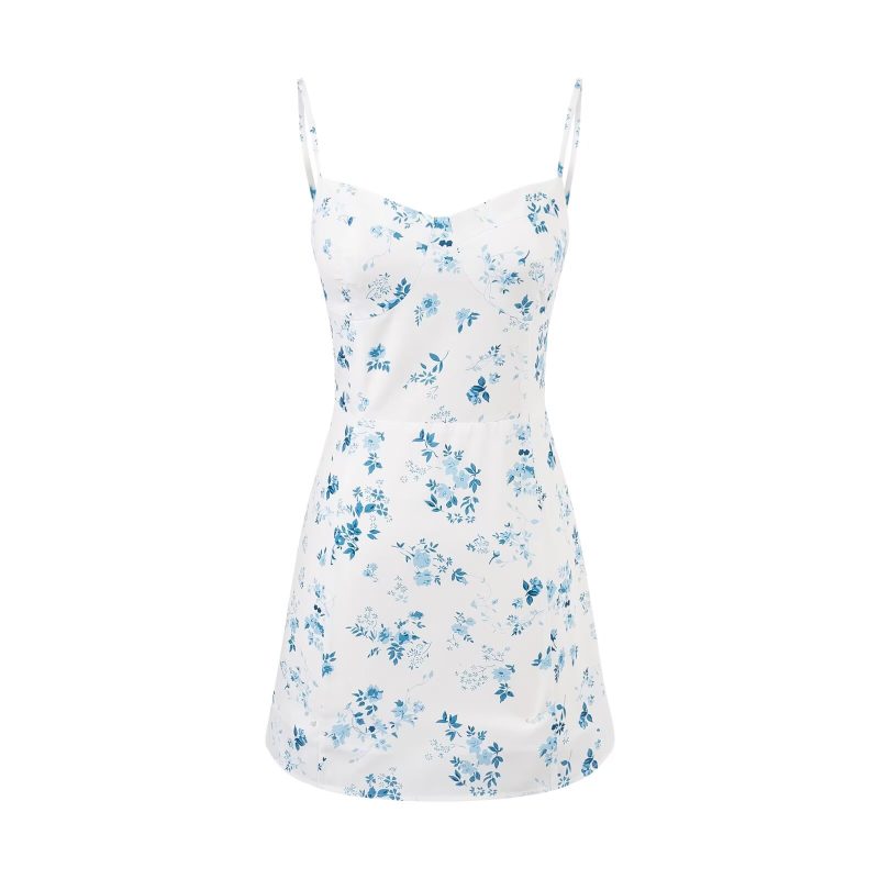 Waist-Tight Floral Dress for Summer Getaways