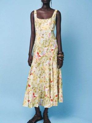 Women’s Summer Linen Blend Printed Slip Dress
