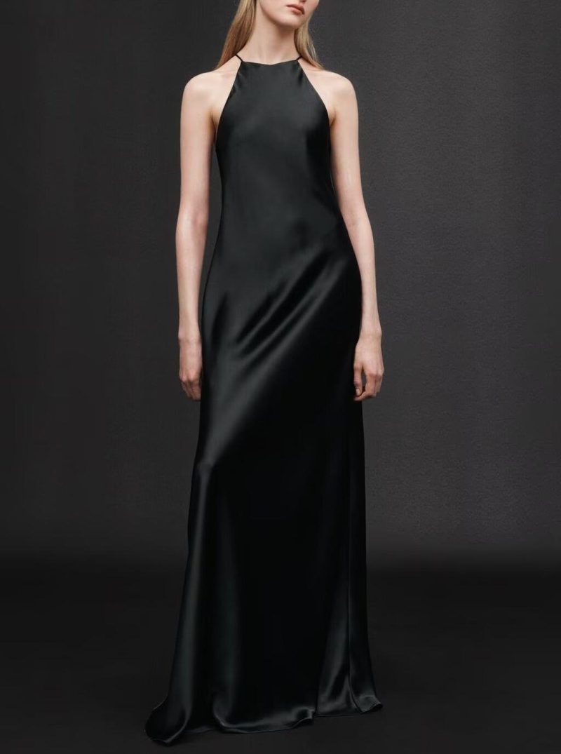 Summer Sleeveless Silk Satin Midi Dress Women
