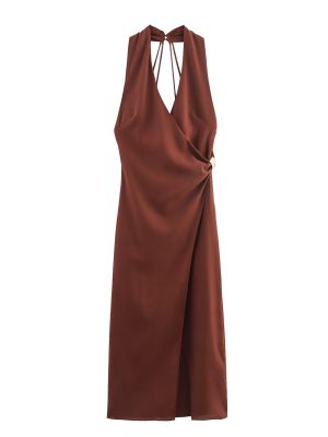 Women’s Linen Blend Gold Inlaid Midi Dress