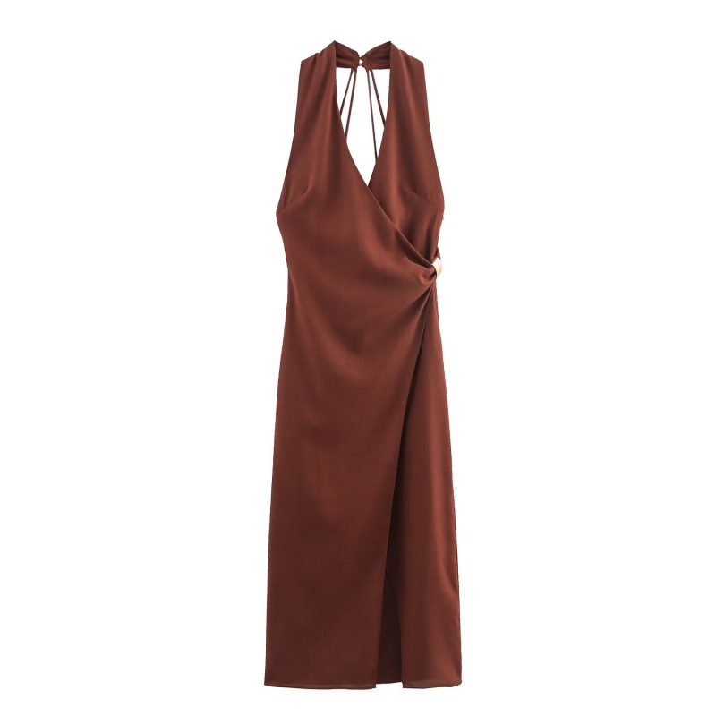 Women’s Linen Blend Gold Inlaid Midi Dress