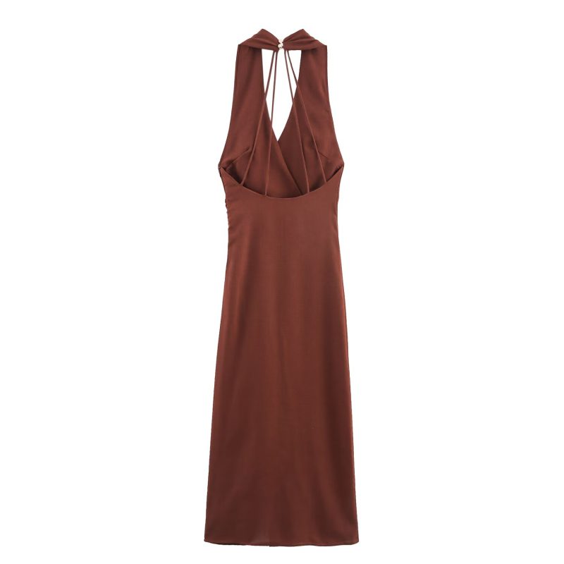 Women’s Linen Blend Gold Inlaid Midi Dress - Image 2