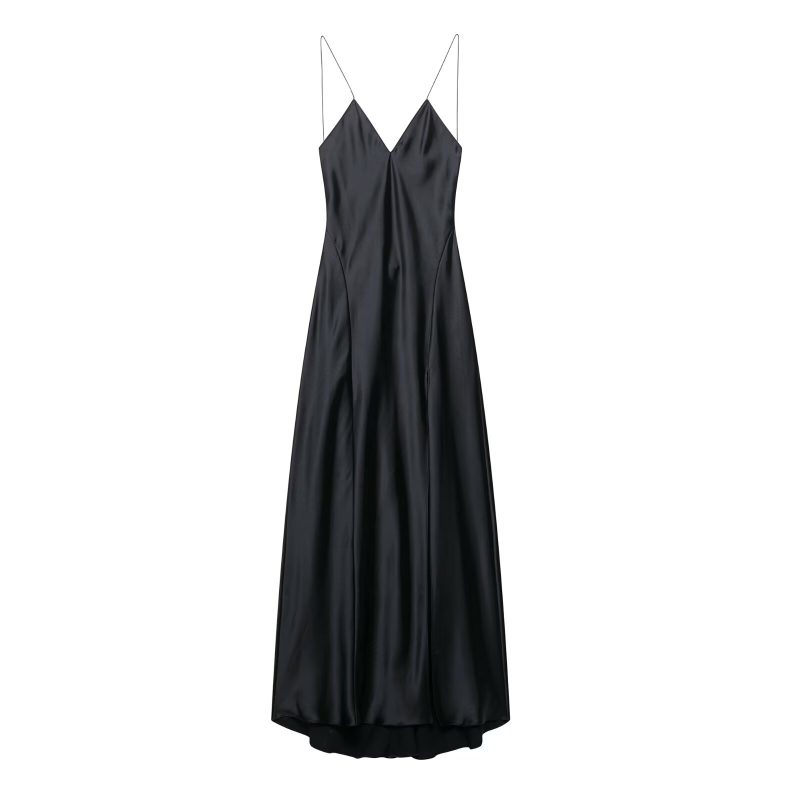 Summer Silk Satin Textured Spaghetti Strap Dress