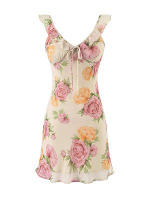 Ruffled Spaghetti Strap Dress with Floral Print
