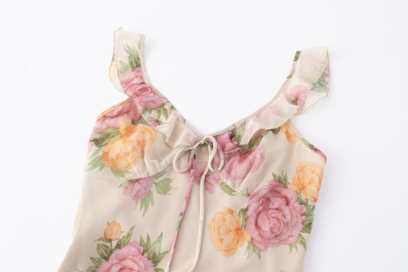 Ruffled Spaghetti Strap Dress with Floral Print - Image 4