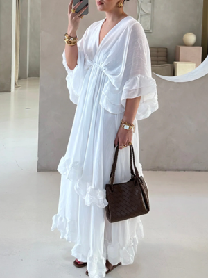 Women’s Summer V-Neck Flounce Vacation Dress