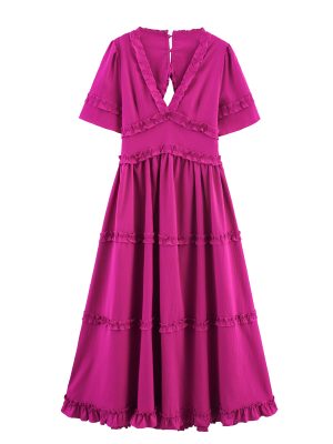 Women’s Summer V-Neck Backless Ruffle Dress