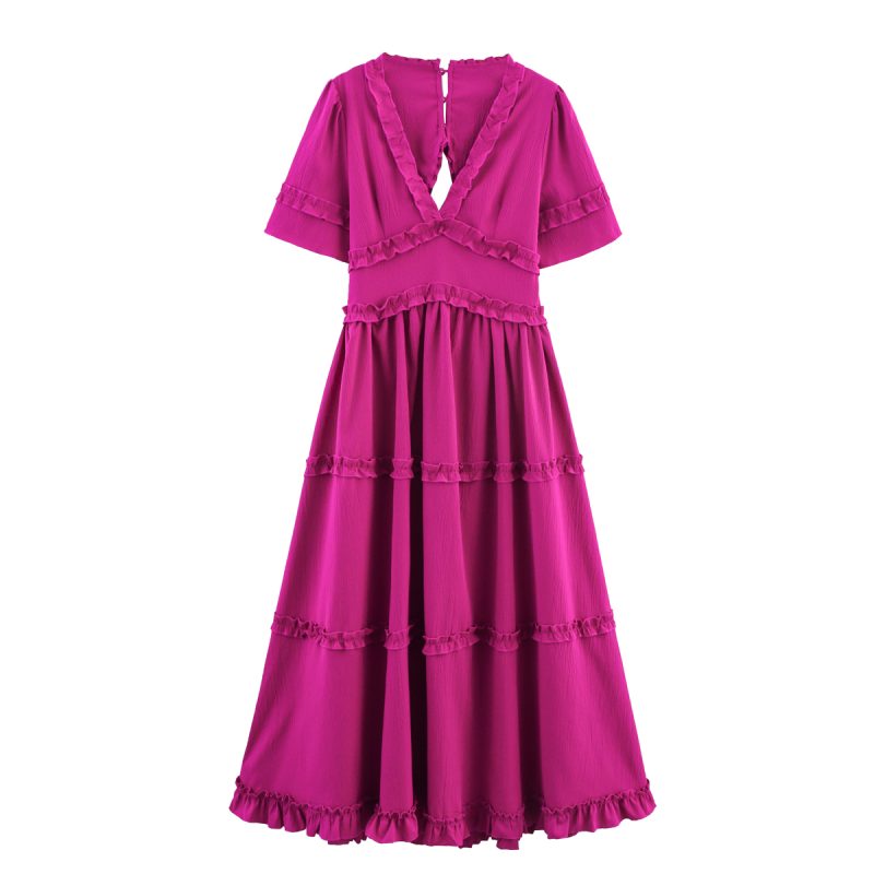 Women’s Summer V-Neck Backless Ruffle Dress