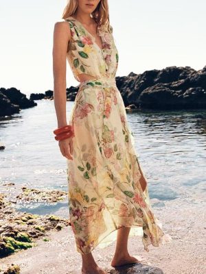 Women’s Summer Open Design Floral Print Dress