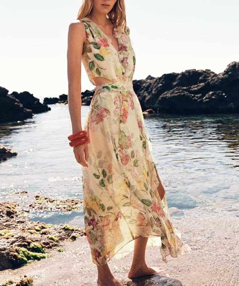 Women’s Summer Open Design Floral Print Dress