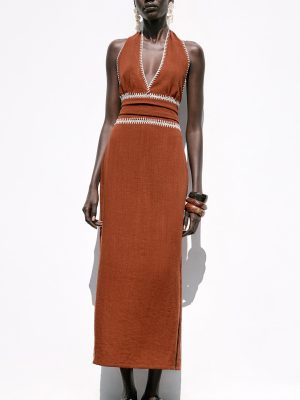 Summer Women’s Simple Embroidered Midi Dress